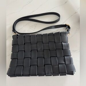 Anthropologie Black Woven Leather Crossbody Bag Buttery Soft Adjustable Strap